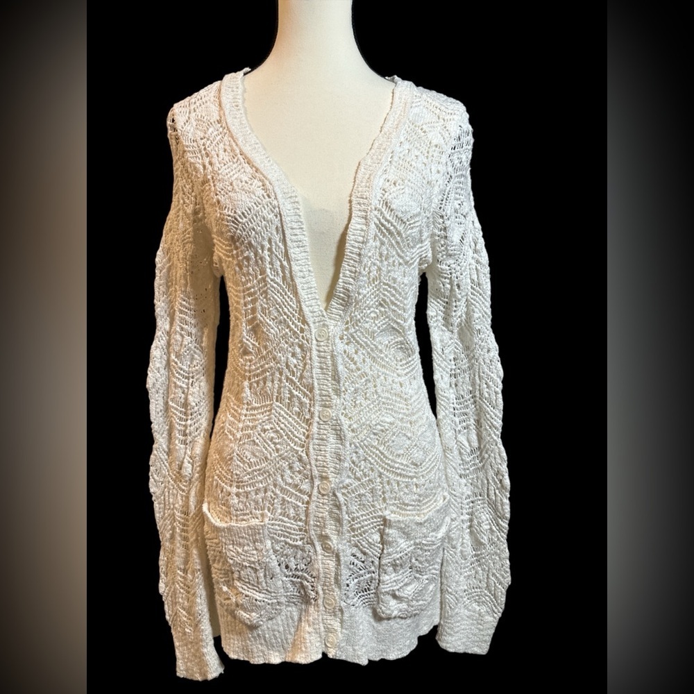 Aeropostale White Open-Knit Cardigan
